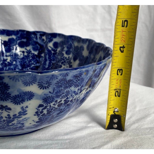 Late Qing Chinese Blue & White Porcelain Phoenix Bowl – 9.5” Scalloped Rim – Hand Painted, C. 1875–1908 For Sale - Image 15 of 15