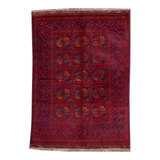 Vintage Turkman Handmade Ruby Red Tribal Wool Rug For Sale