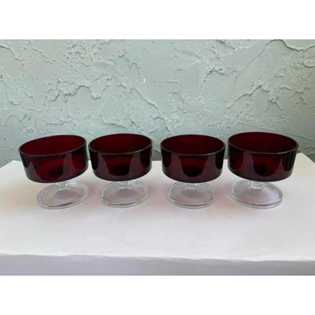 1970s Set of 10 Vintage French Luminarc Cavalier Ruby Red Champagne Coupe & Dessert Glasses For Sale - Image 5 of 9