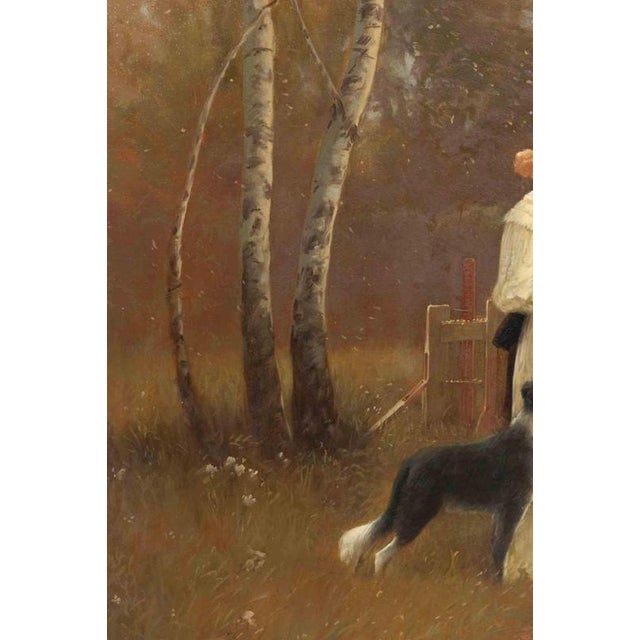 Lady in Front of a Lake with Swans, Oil Painting, Late 19th Century, Framed For Sale - Image 5 of 6