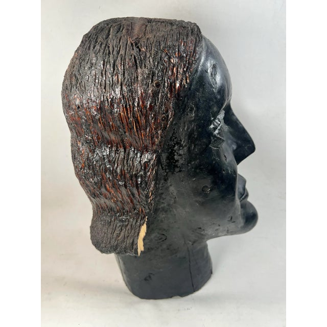 Vintage Hand-Carved Wood Bust – Folk Art Outsider Primitive Americans Sculpture For Sale In Los Angeles - Image 6 of 11