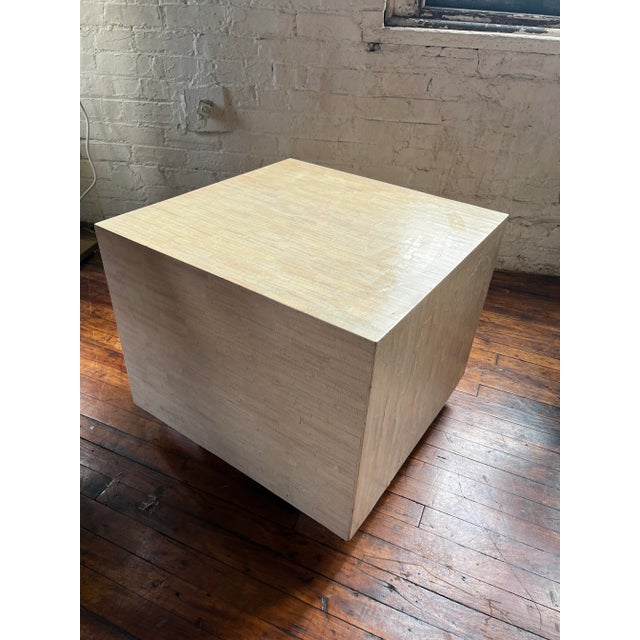 Wood Motivated Seller: 1980s Postmodern Beige Cube Table on Chrome Feet For Sale - Image 7 of 13