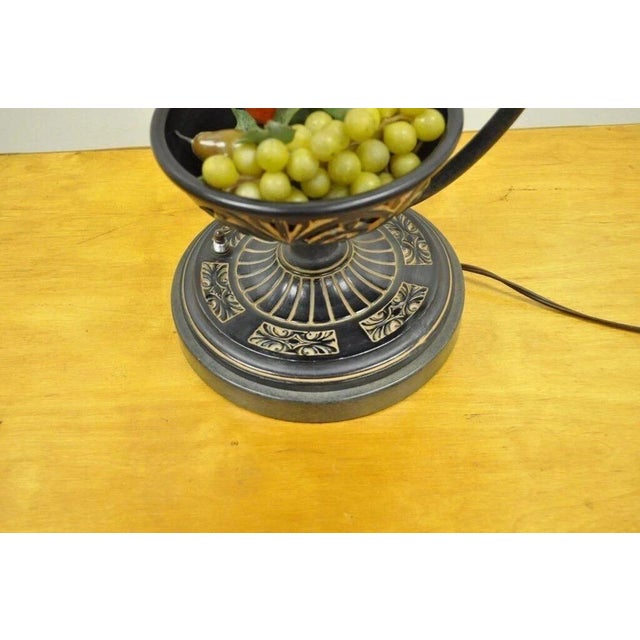 Black Vintage Italian Style Scrolling Metal Hanging Lantern Fruit Bowl Table Lamp For Sale - Image 8 of 9