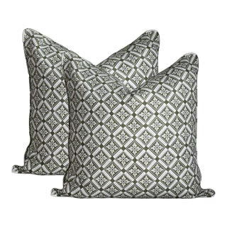 A Pair of Lauren Servati Textiles, Astrid // Basil Pillows With Self Welt Cording, 22"x22" For Sale