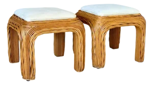 Pair of Late 20th Century Organic Modern Rattan Twist Ottomans or Footstools