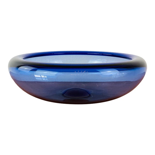 Vintage Mid-Century Modern Blue Holmegaard Glass Bowl For Sale