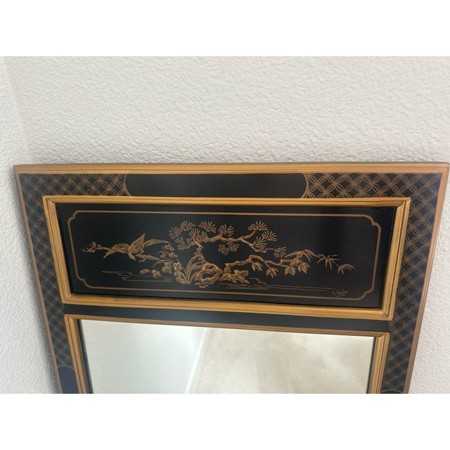Chinoiserie Drexel Herirage Chinoiserie and Hand Painted Gold With Black Lacquer Great Condition. For Sale - Image 3 of 10