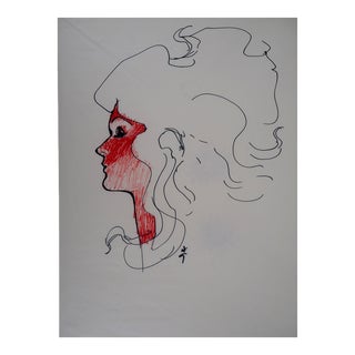 René Gruau - Female face - Drawing signed in pencil For Sale