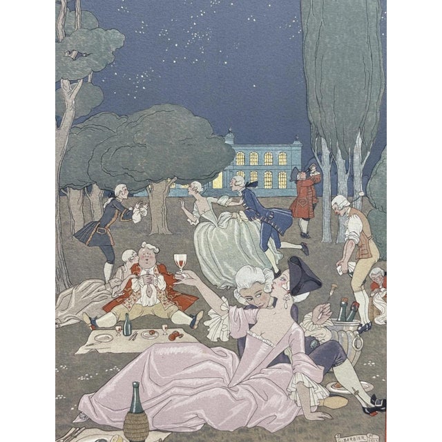 Contemporary Original George Barbier 1928 Hand-Colored Pochoir Print: "Sur l'Herbe" For Sale - Image 3 of 3