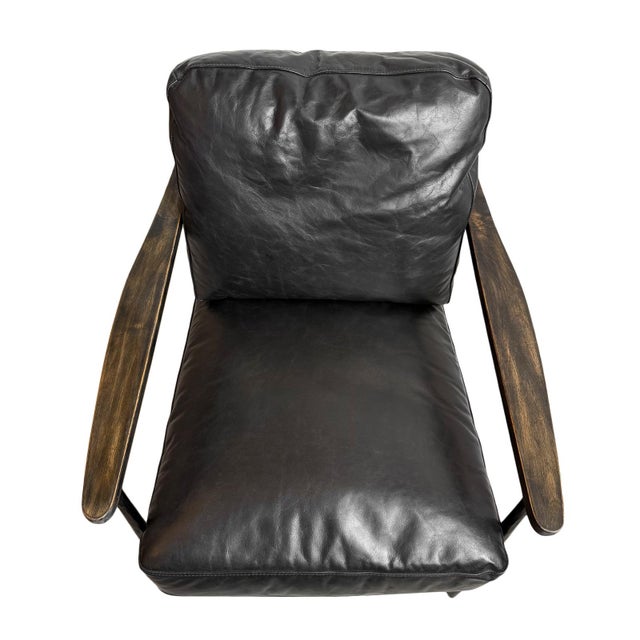 Charcoal Black Leather Club Chair For Sale - Image 4 of 6