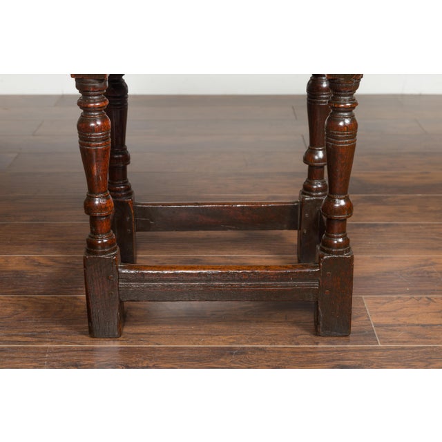 Brown English 1800s Georgian Oak Side Table with Single Drawer and Baluster Legs For Sale - Image 8 of 12