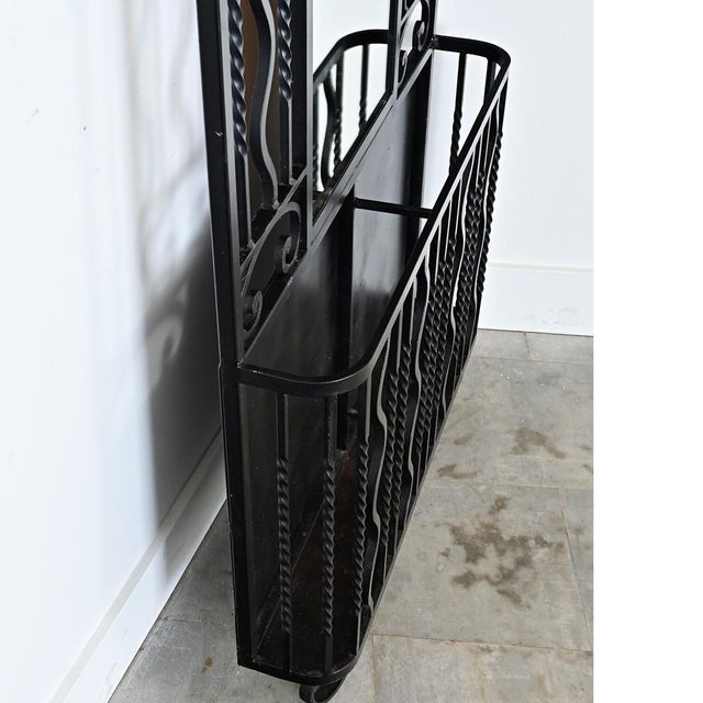 Black French Art Deco Wrought Iron Hall Tree with Mirror For Sale - Image 8 of 13