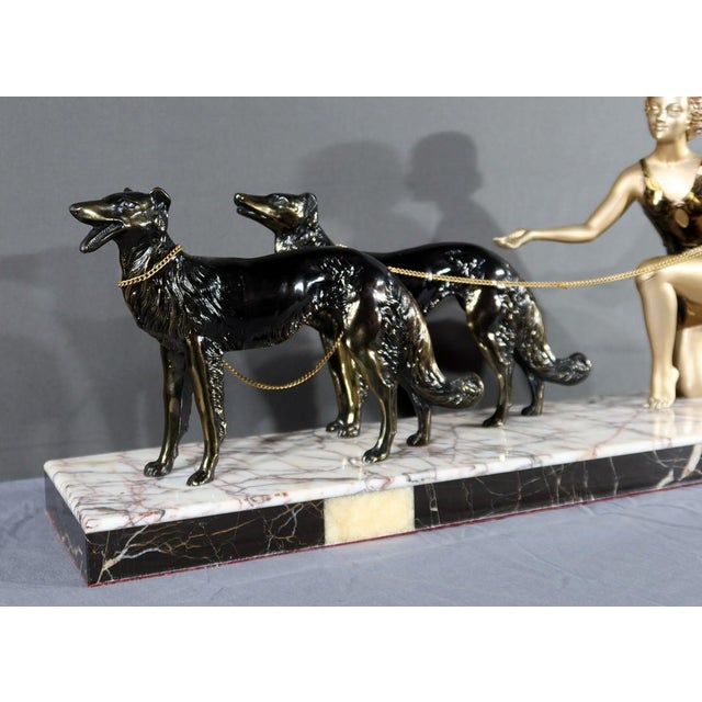 Art Deco Woman with Greyhounds, 1930, Patinated Metal For Sale - Image 4 of 18