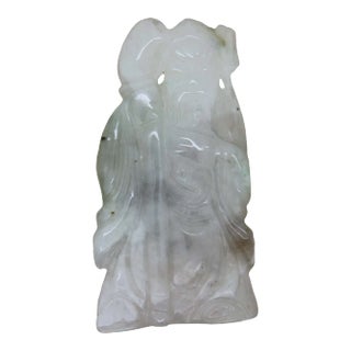 Light Green Jade Pendant With Standing General Guan, Kwan Kong Figure For Sale
