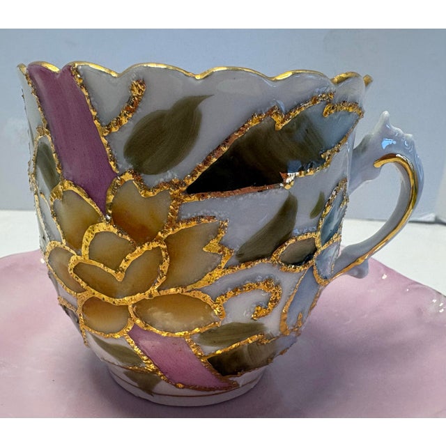 Antique Continental Porcelain Moustache Cup With Raised Gilt Florals, C. 1900 For Sale - Image 4 of 7