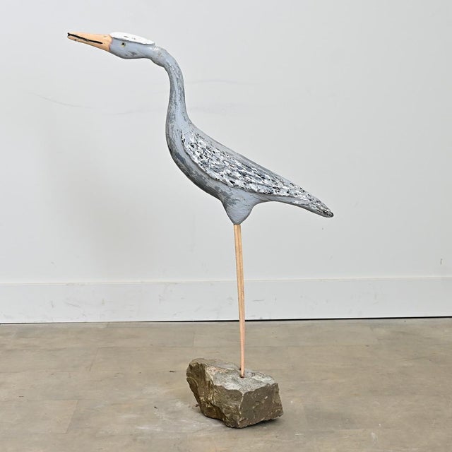 French French Vintage Cast and Painted Stone Heron For Sale - Image 3 of 9