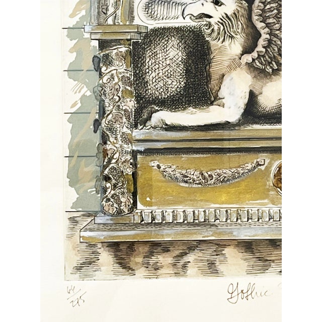 Mid Century Hand Colored, Signed and Numbered Architectural Lithograph on Watercolor Paper 'Gothic Senntinel' by Augustine For Sale - Image 4 of 13