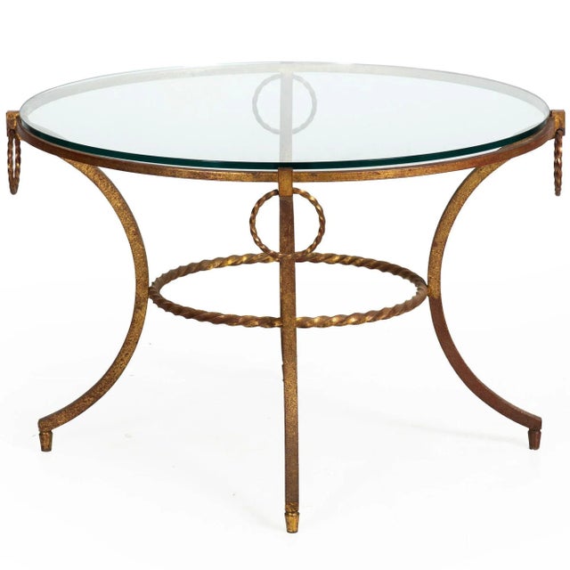 French French Modernist Gilded Wrought-Iron & Glass Coffee Accent Table Ca. 1950s For Sale - Image 3 of 12