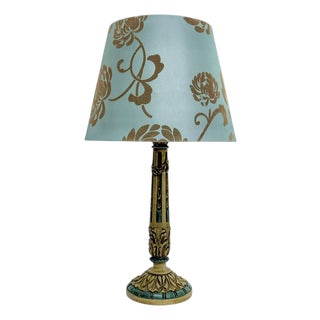 Carved Wood Polychrome Painted Table Lamp, 1940s For Sale