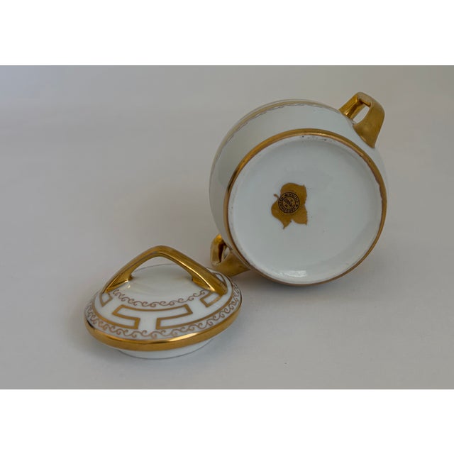 Metal 1910s Pickard Hand-Painted Gilt Greek Key Creamer and Sugar Set For Sale - Image 7 of 8