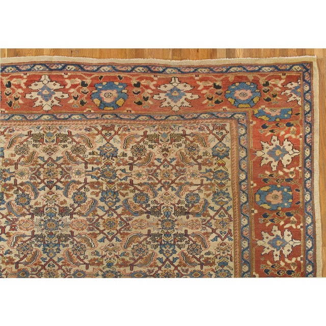 Persian Antique Sultanabad Carpet, Handmade Persian Rug, Ivory, Blue, Green, Soft Red For Sale - Image 3 of 11