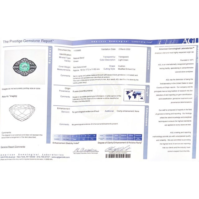 AGL Certified No Heat Ural Mountain Russian Beryl Brooch in 14k For Sale - Image 4 of 5