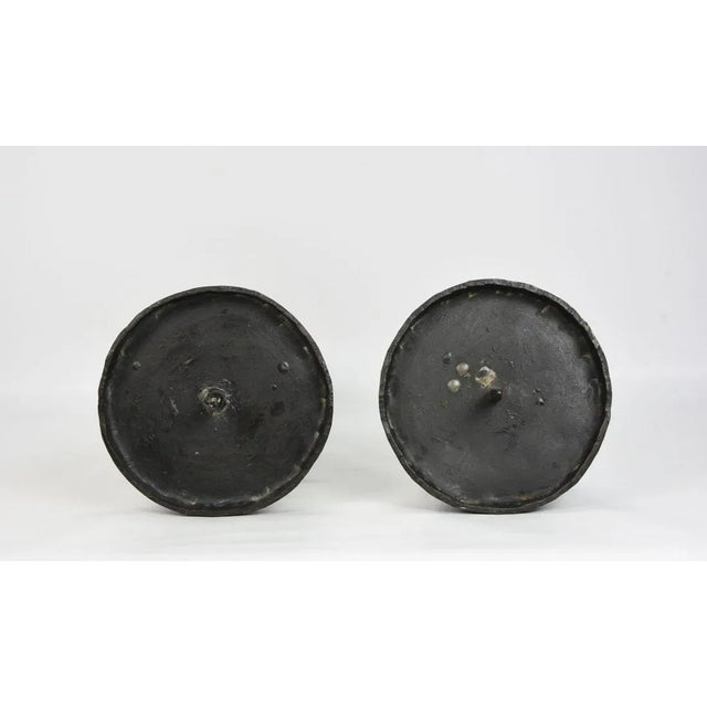 Signed Late 20th Century Heavy Iron Modernist Blacksmith Signed Pricket Candlesticks- Set of 2 For Sale - Image 4 of 9