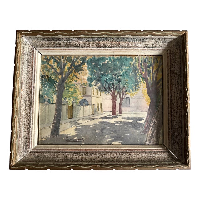 Campana, a Street in Nice, 1920s, Watercolor & Glass & Wood & Paper, Framed For Sale