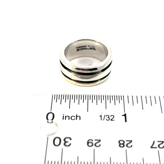 1990s Tiffany & Co Estate Atlas Groove Ring Size 5 Silver 9 mm For Sale - Image 4 of 4