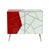 Dresser with two wooden doors covered in red and white glass, brass profiles and feet Dimensions (L