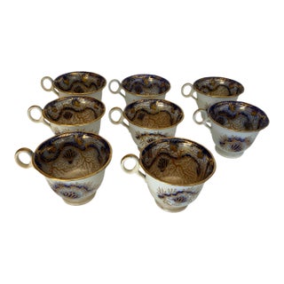 Antique Minton Porcelain Tea Cups Pattern 832 Gold Seaweed Filigree Circa 1813 No Saucers - Set of 8 For Sale