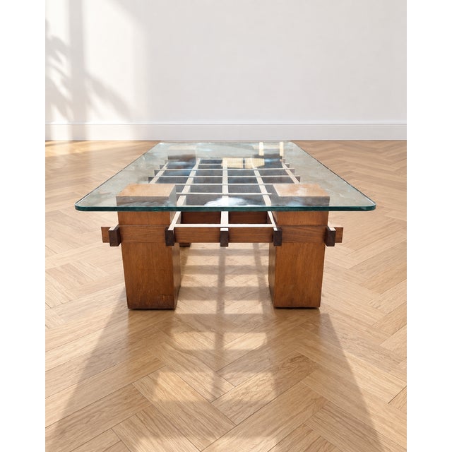 Wood Mid-Century Modern Italian Wood and Glass Coffee Table, 1970s For Sale - Image 7 of 11