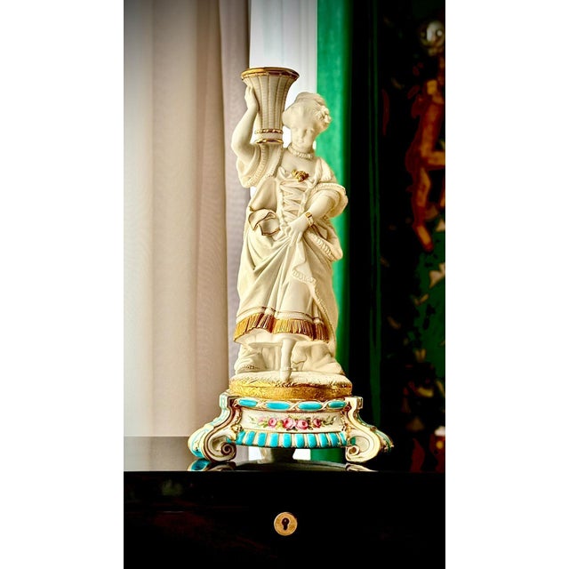French Bisque Porcelain Figural Candlesticks, 19th Century, Set of 2 For Sale - Image 5 of 18