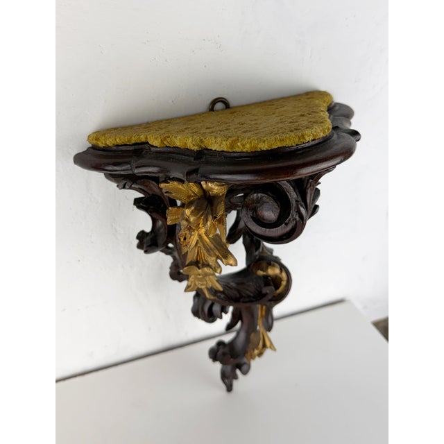 Antique Victorian Rococo Hand-Carved Wooden Wall Shelf with Gilt Accents For Sale - Image 4 of 16