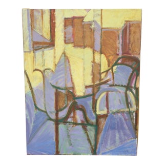 Large Abstract Painting on Canvas of Chairs by Pamela Rubin For Sale