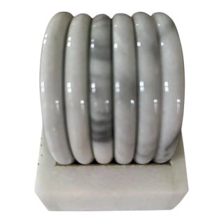 Vintage Carrara Marble Coaster Set With Marble Box, Italy 1970s For Sale