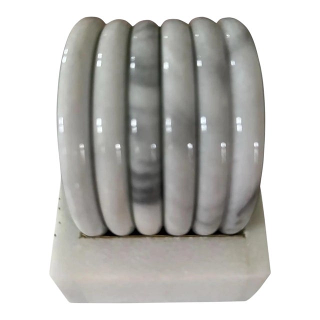 Vintage Carrara Marble Coaster Set With Marble Box, Italy 1970s For Sale