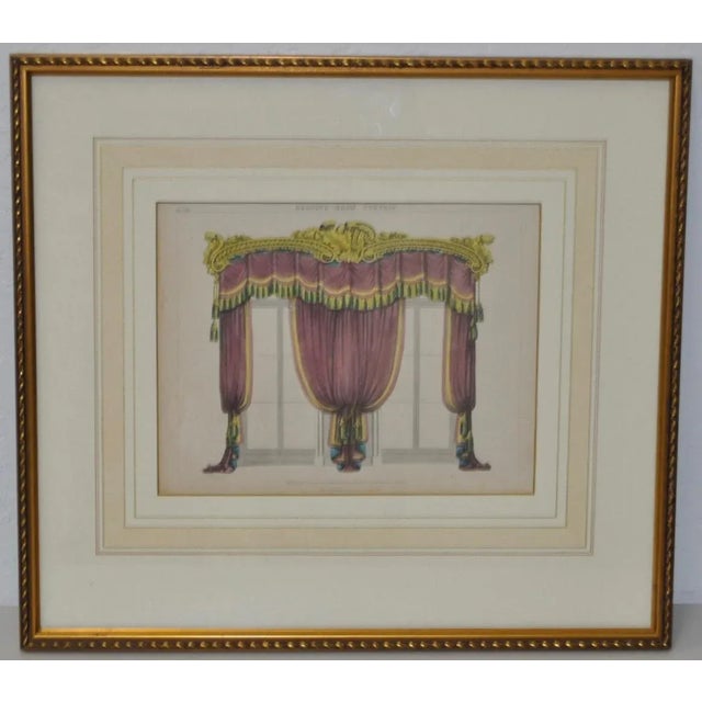 Antique Interior Design Hand Colored Engraving "Drawing Room Curtains" c.1827 Wonderful 1820s interior design study of...