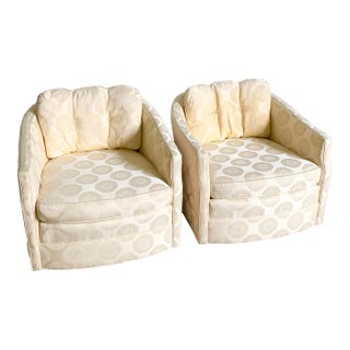 1980s Yellow Chinoiserie Fabric Swivel Chairs - a Pair For Sale