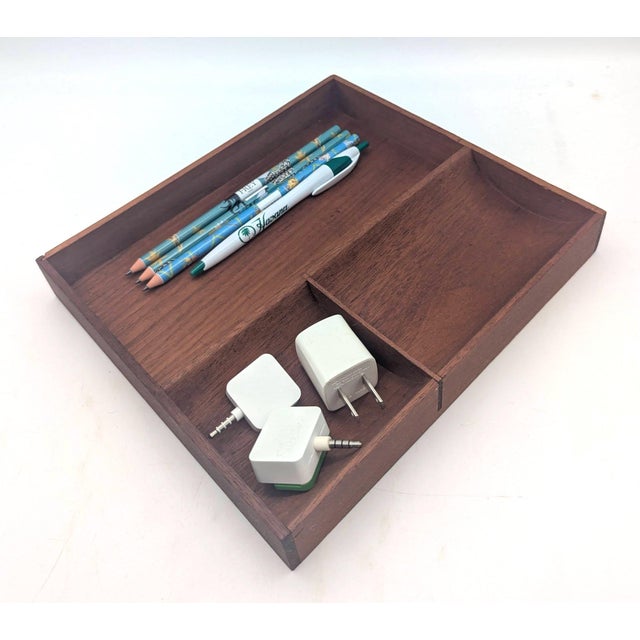 Chestnut 1960s Danish Teak Wood Vide Poche Desk or Vanity Partitioned Tray For Sale - Image 8 of 11