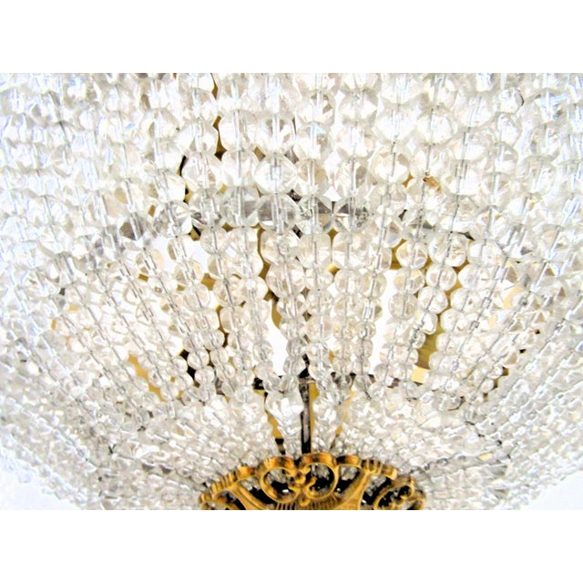 Metal 19th Century French Restored Round Crystal Prism Three Light Flush Mount Ceiling For Sale - Image 7 of 14