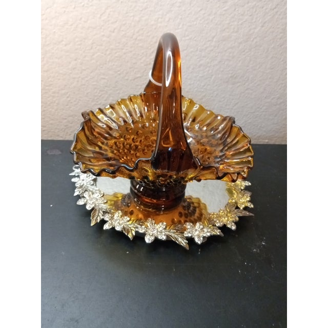 1960s Vintage Fenton Amber Hobnail Wedding Basket Vase For Sale - Image 5 of 6