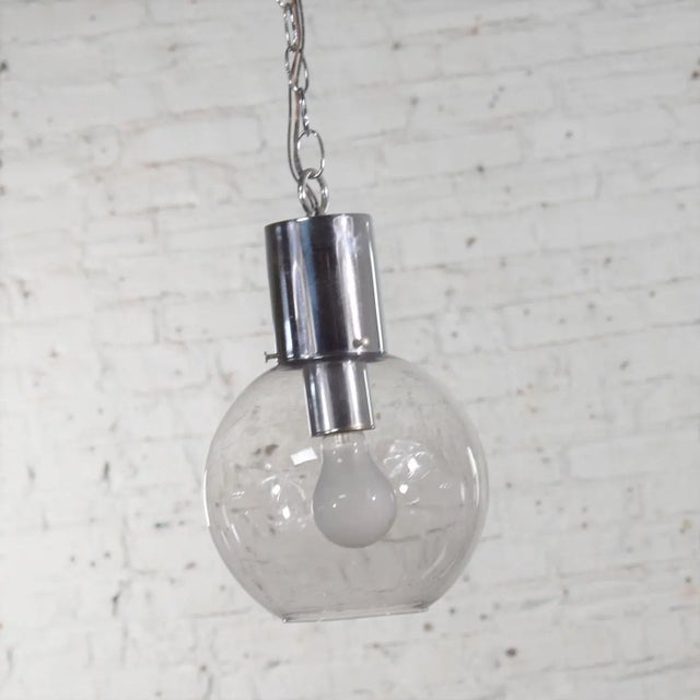 Mid 20th Century Mid Century Modern Pendant Light Chrome & Smoked Glass Open Globe Chrome Chain For Sale - Image 9 of 13