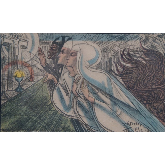 Antique Jan Toorop Alleen De Christus Kan Alles Redden Lithograph Postcard Print For Sale - Image 4 of 10