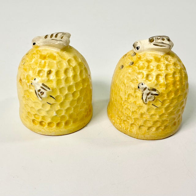 1940s Vintage Boho Chic Arts & Crafts Honeycomb & Bees Salt & Pepper Shakers - A Pair. For Sale - Image 6 of 11