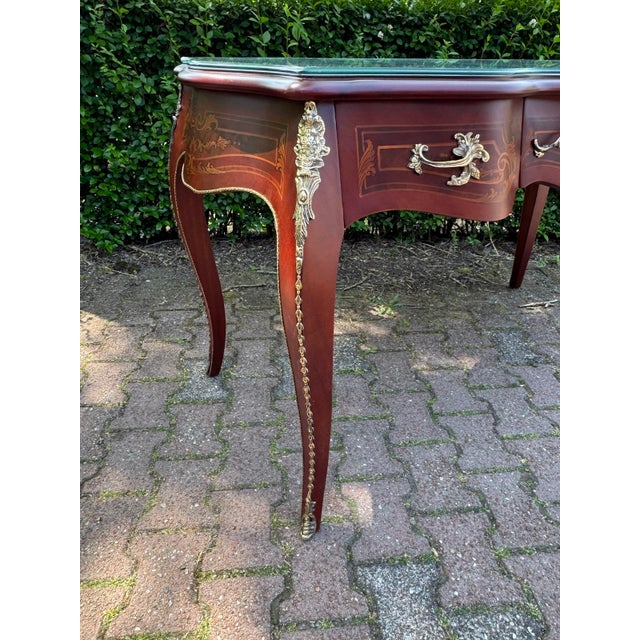 French 1960 French Maker Louis XVI Brown Mahogany Bronze Desk-1 Pc For Sale - Image 3 of 13