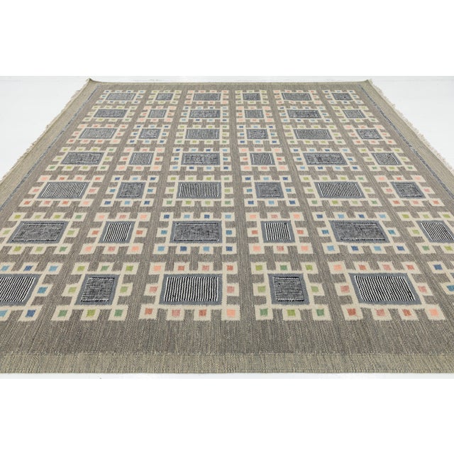 Mid-Century Modern Handcrafted Modern Swedish Scandinavian Flatweave Area Rug Grey & Multi-Color For Sale - Image 3 of 11