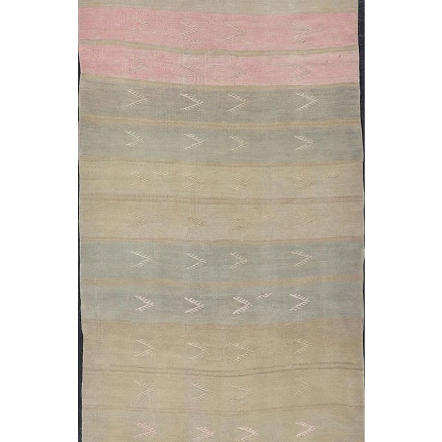 Mid 20th Century Vintage Kilim Runner With Stripes and Geometric Tribal Motifs in Light Tones For Sale - Image 9 of 12