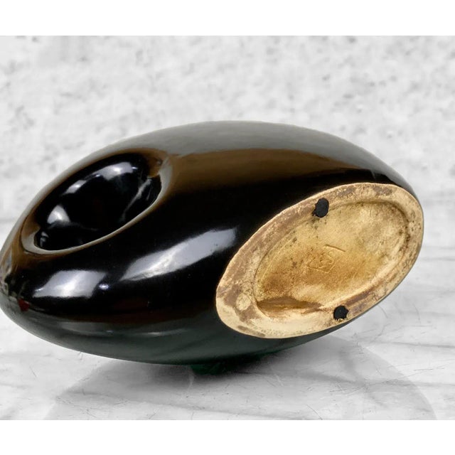 Ceramic Mid-Century Art Deco Asymmetrical Black Porcelain Vase Planter For Sale - Image 7 of 8