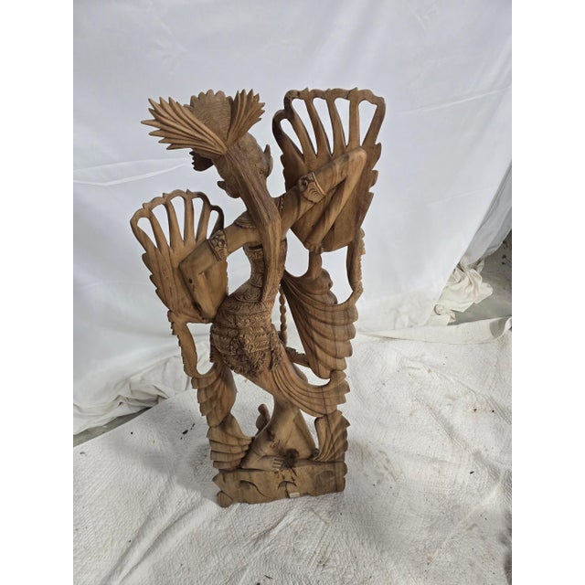 Late 20th Century Monumental Hand Carved Balinese Wood Sculptures of Rama & Sita With Dancer Goddess – Set of 2 For Sale - Image 10 of 12